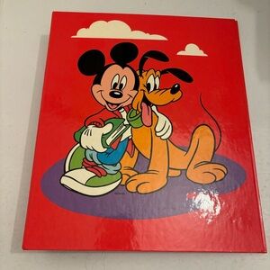 Vintage Disney Mickey Mouse Pluto red 3 ring binder made in Montreal Canada‎